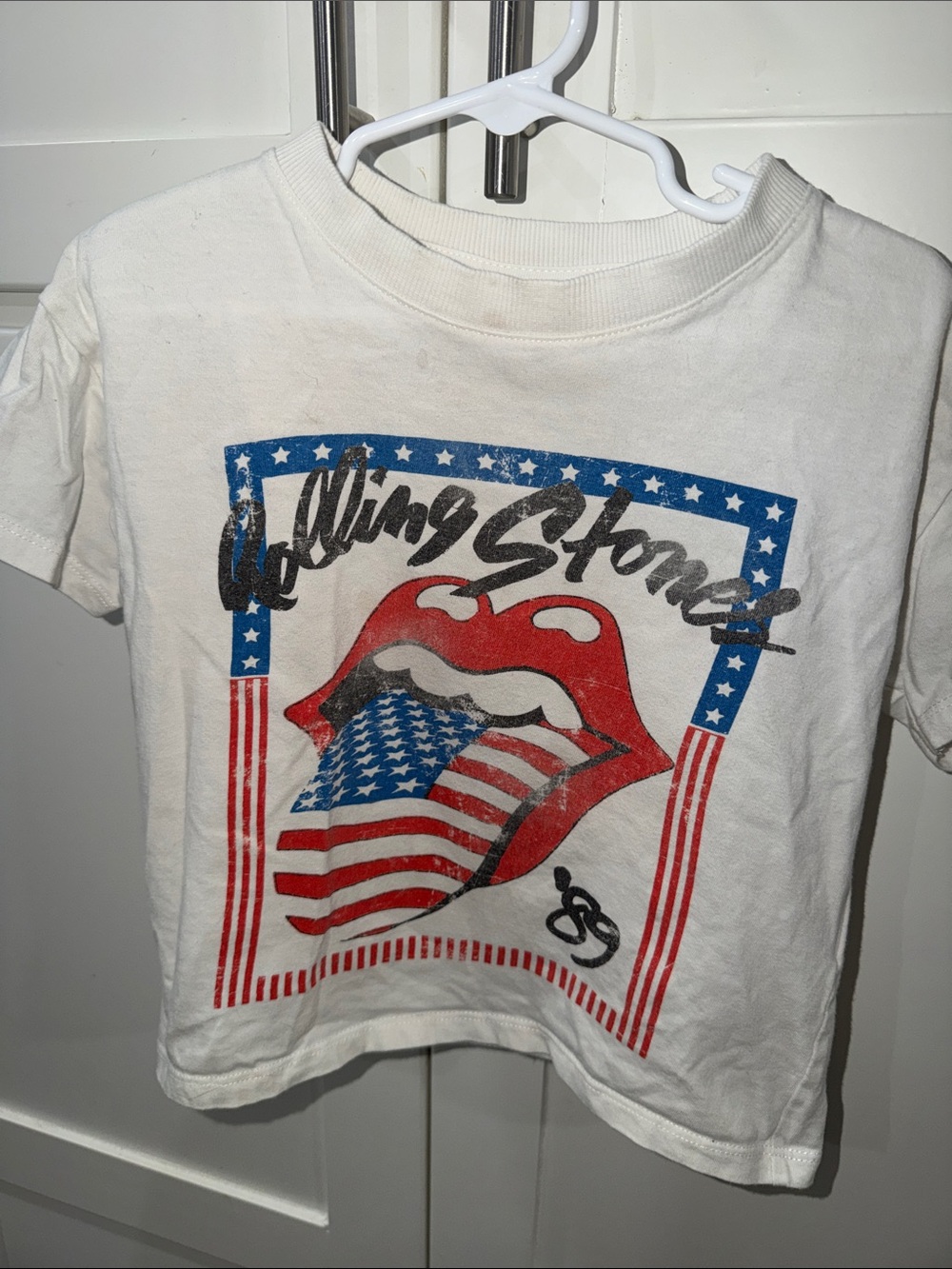 the Rolling Stones White Kids Short-Sleeve Tee with Red & Blue Graphic